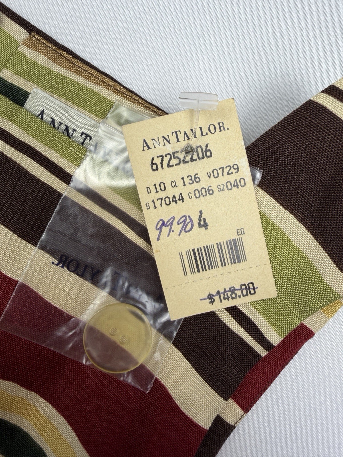 NWT 100% Silk Vintage 90s Ann Taylor Striped Sheath Midi Dress Size 4 Korea