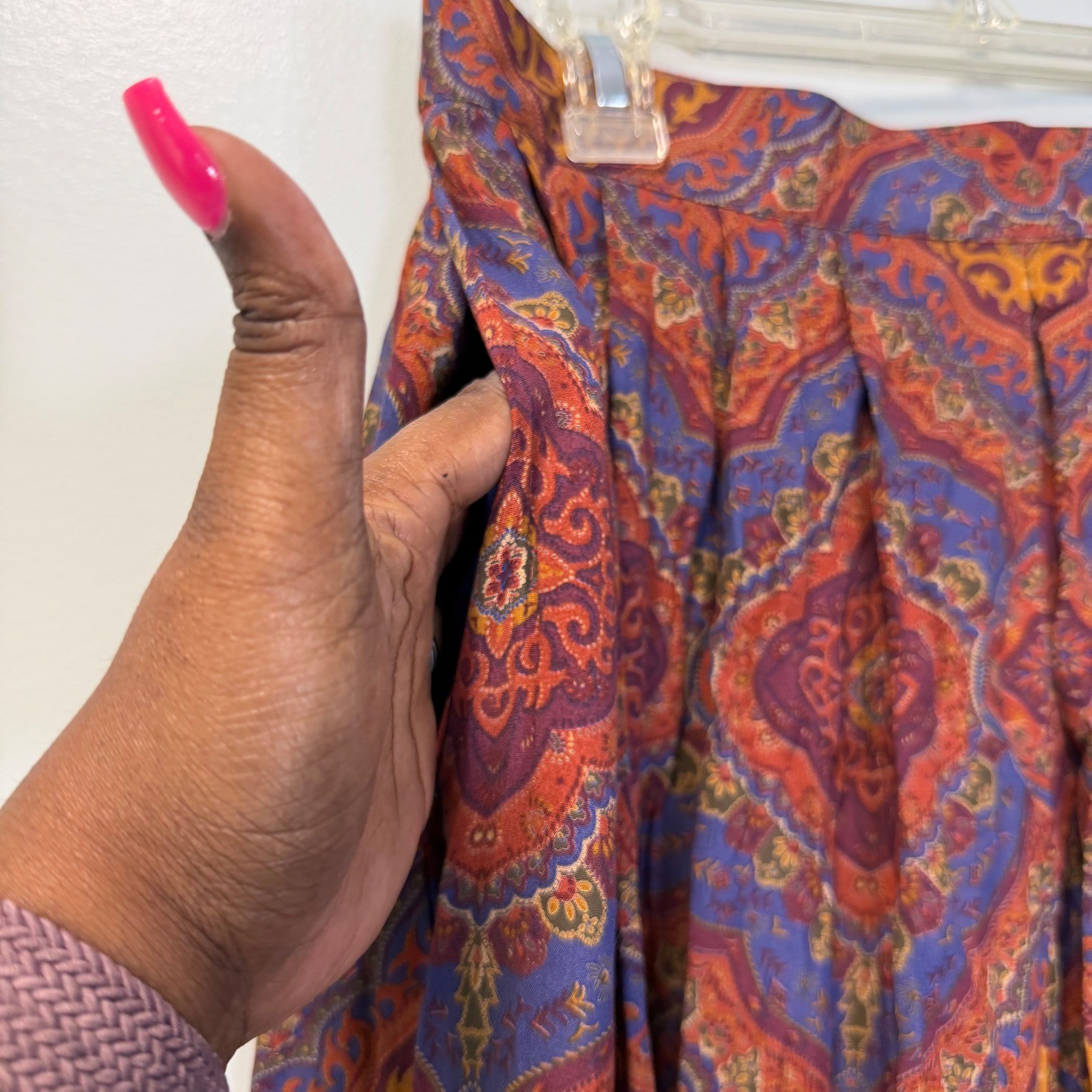 Vintage Liz Claiborne Collection Paisley Rayon Midi Skirt Blue Orange Size 14