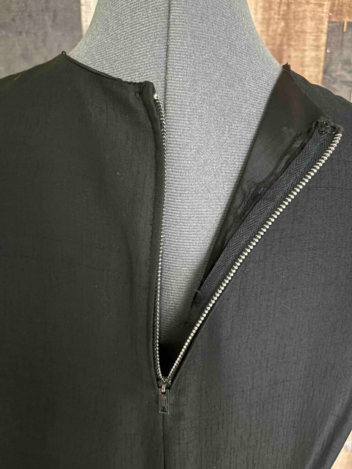 VTG 60s 70s Handmade Black Silk Shantung Shift Dress Minimalist Belted M/L