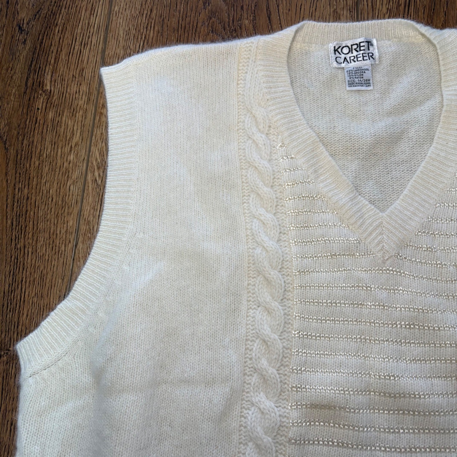 VTG 80s Koret Angora Lambswool V-Neck Sweater Vest Plus Size 24W Retro 3X Ivory