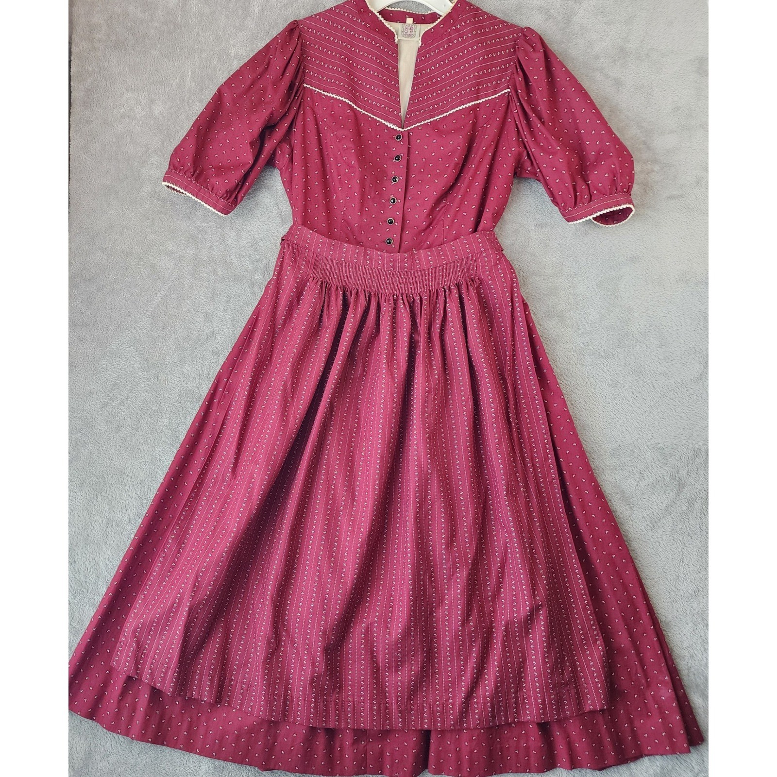 Hammerschmid Trachten Sportiv Dress Womens Size 46 Burgundy Midi with Apron Vtg