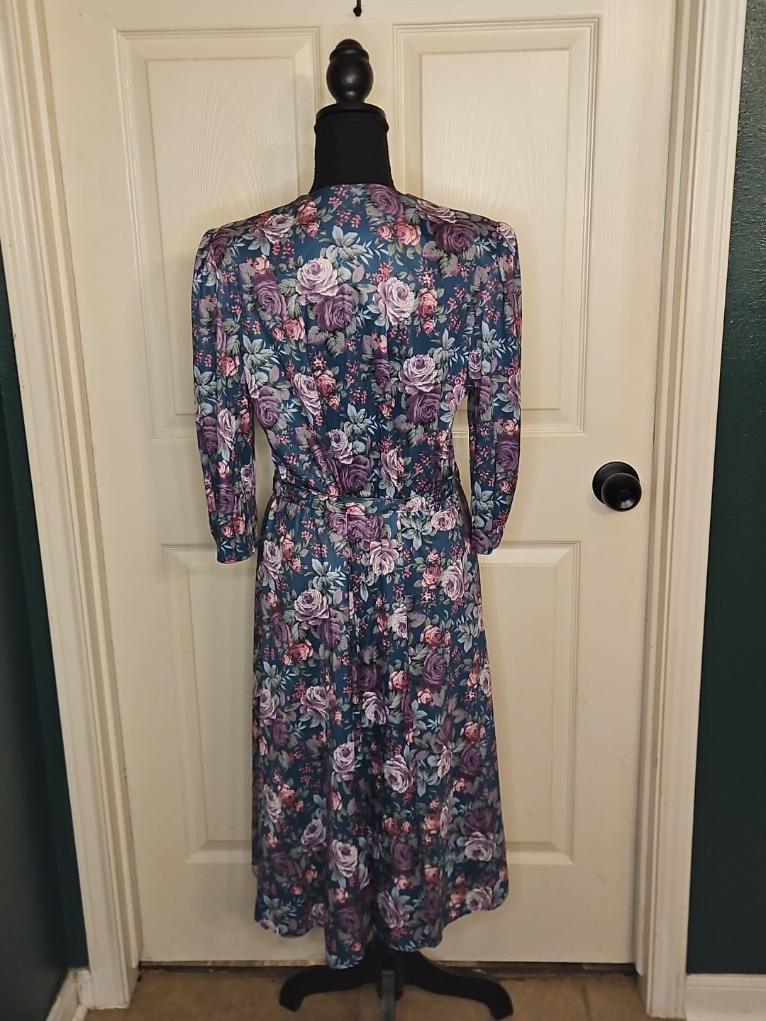 Cottagecore Vtg 80s Whirlaway Frocks Dark Floral Midi Dress 16P Prairie Modest