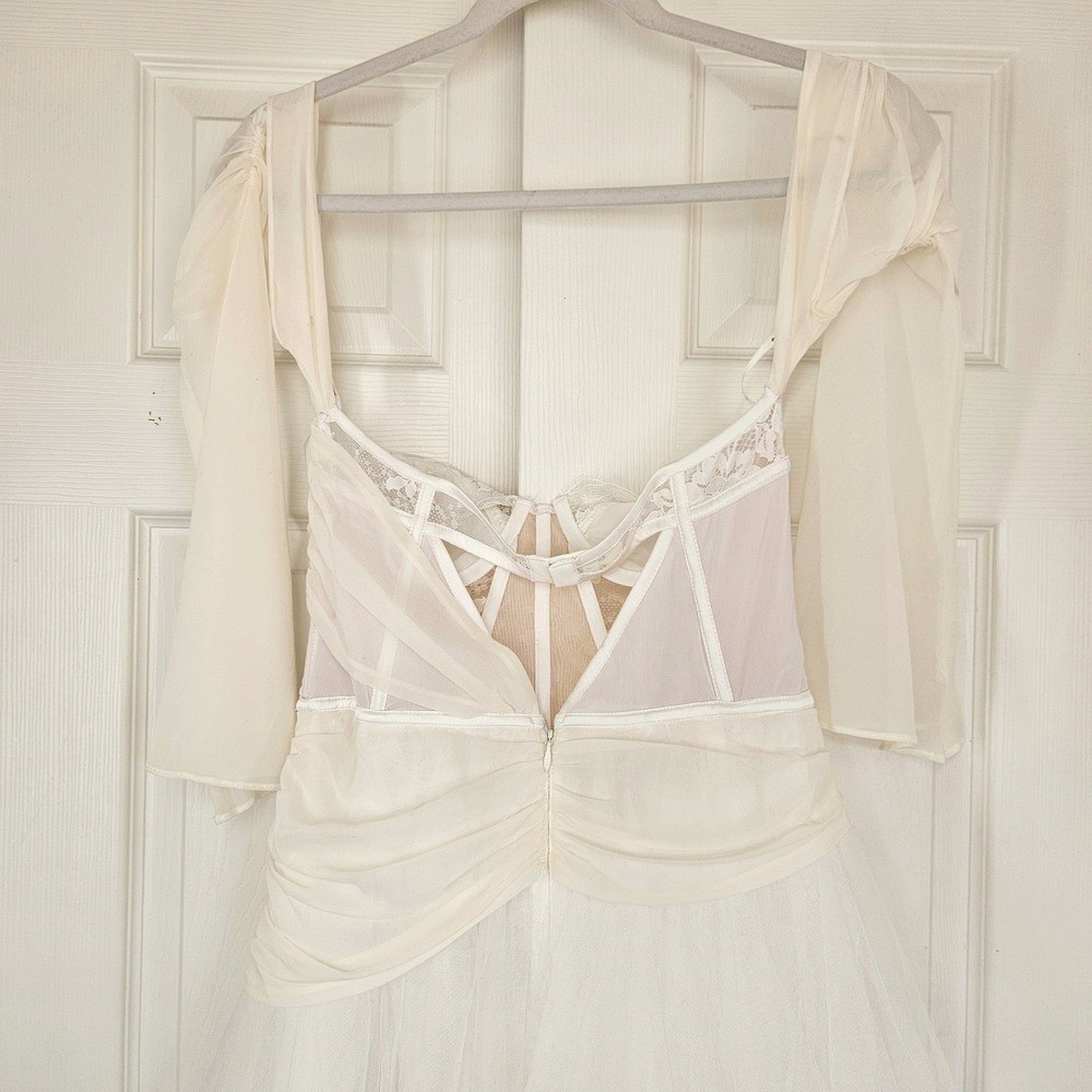 For Love & Lemons Eve Ivory Lace Corset High-Low Tulle Gown Sz Large Wedding