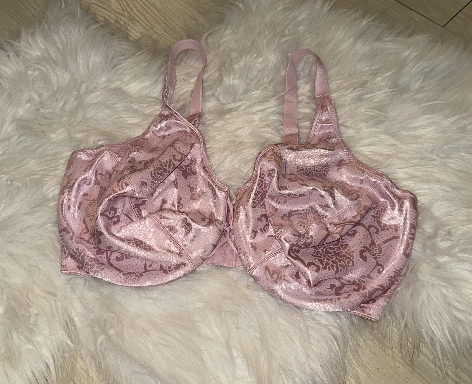 Vintage Vtg 5303 Satin Bra Printed Unpadded UW Lovers Knot Womens 38DD Pink