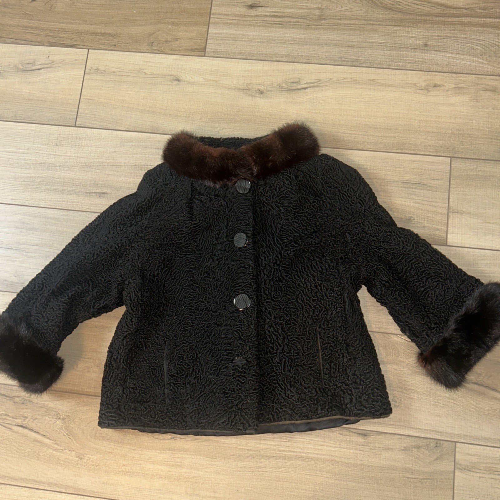 Vintage Persian Lamb Wool Swing Jacket Mink Fur Trim Mid Century Old Hollywood S
