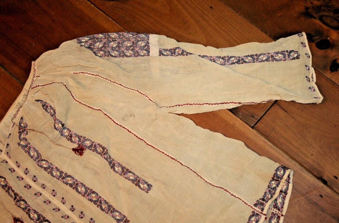 Vtg Silk Embroidered Hungarian Romanian Chiffon Gauze Sheer Peasant Blouse Boho