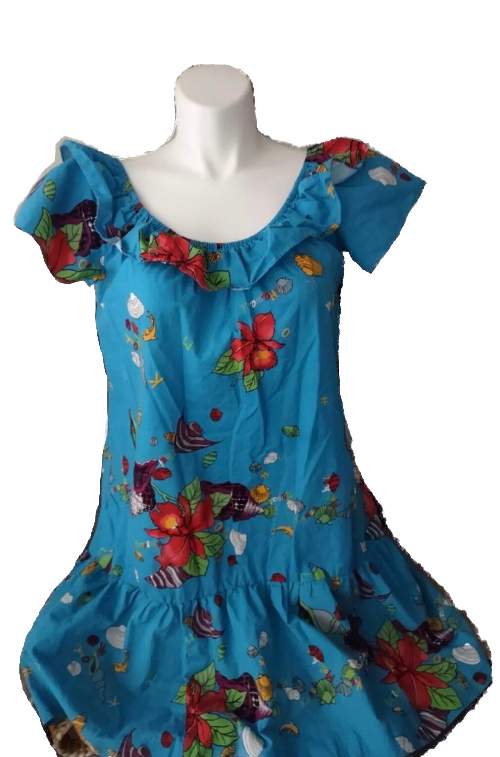 Vintage 70s-80s Hilo Hattie cotton shirt dress with ruffled bottom XL