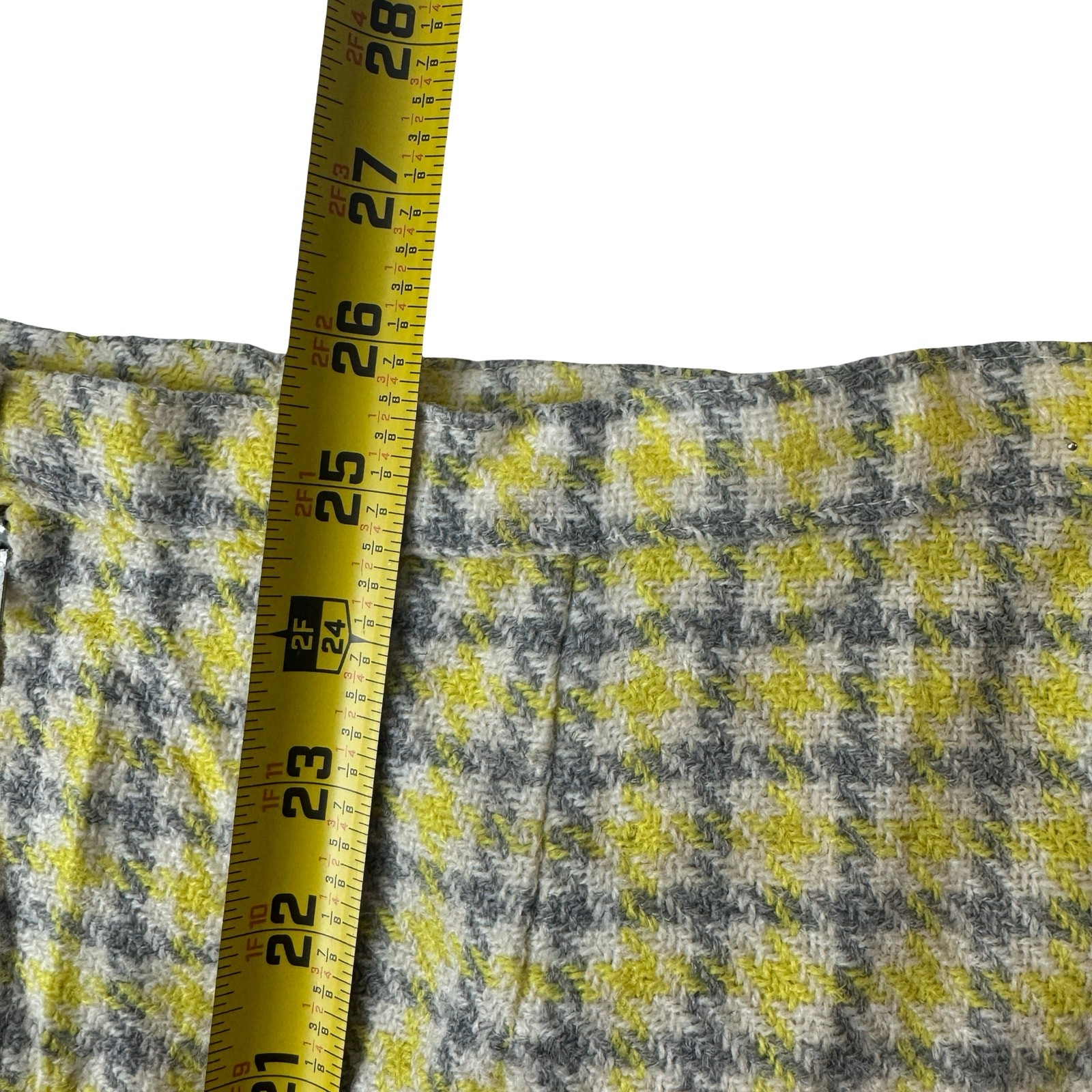 Title: Vintage 60s Yellow Check Skirt Shepherd Plaid Metal Zip 34W Large As-Is