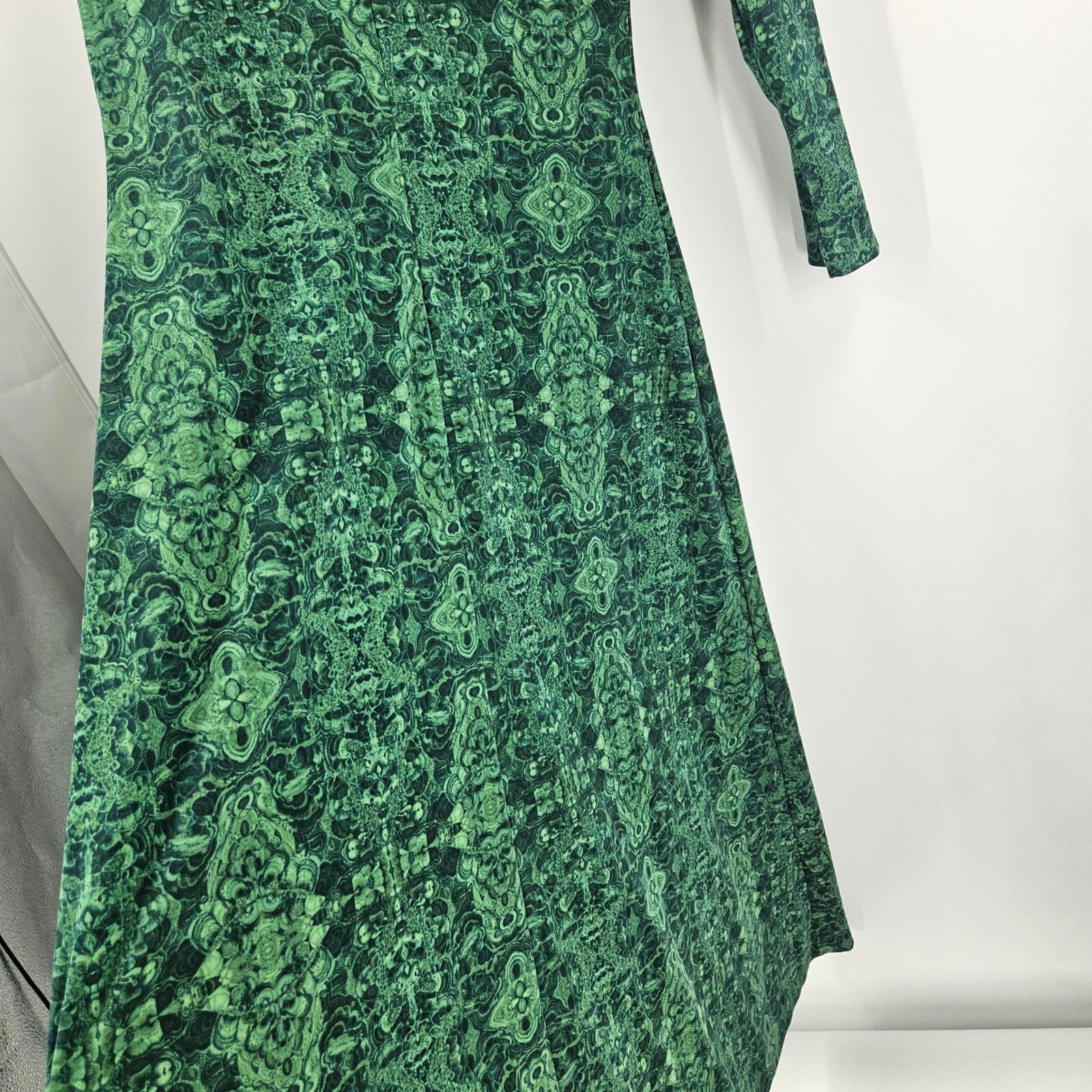 Vintage 70s Robert Janan Maxi Dress Green St Patrick Psychedelic Long Sleeve 12