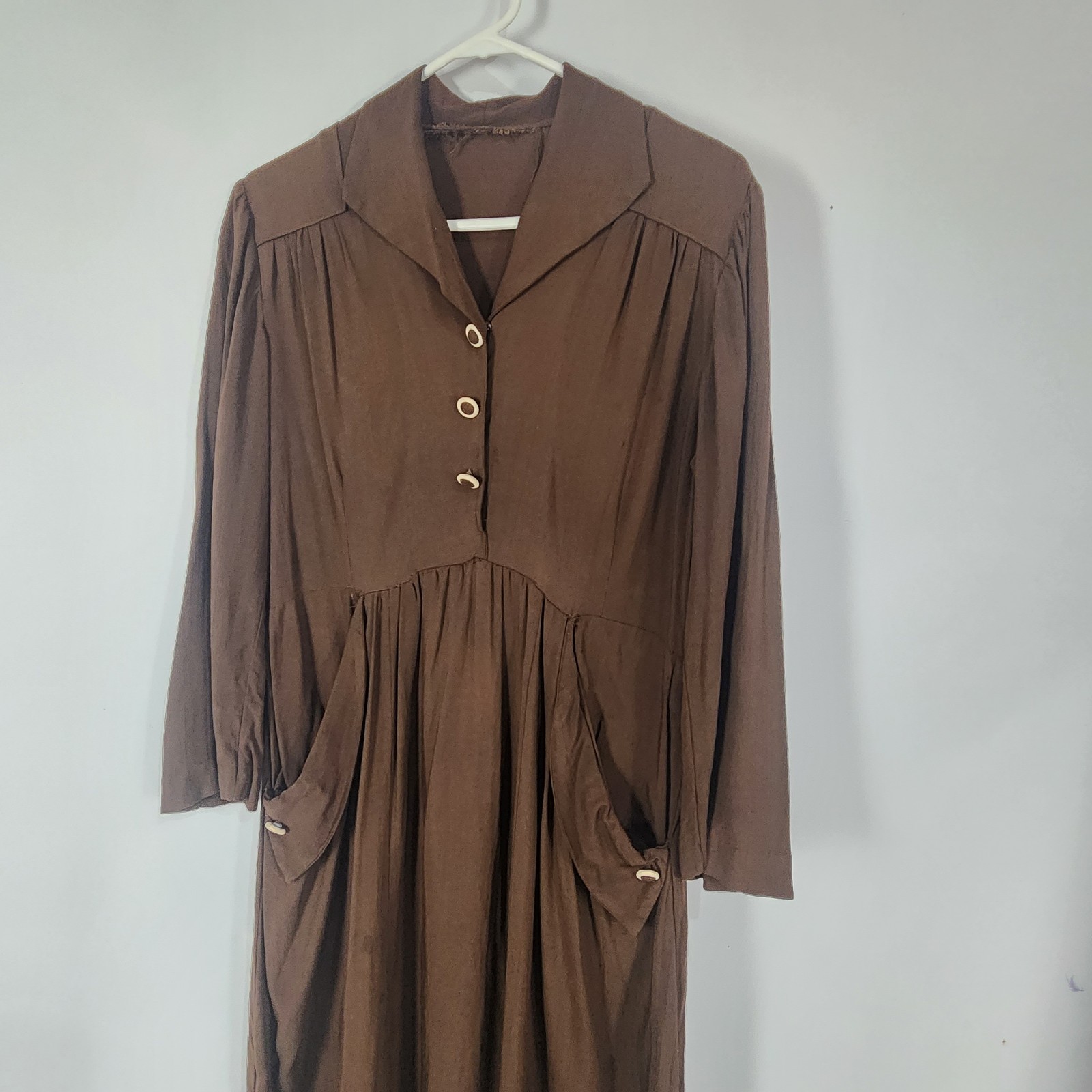Original 40s Brown Dress M Hollywood Glamour WWII Pinup Land Girl Swing Dance