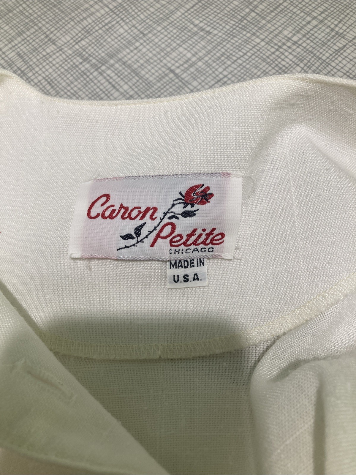 VTG 80s Does 50s Caron Petite Chicago Linen Look Dress Cream Tan Shirtdress XS