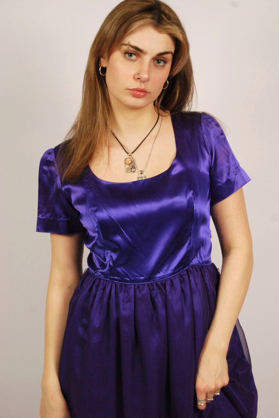 80s Babydoll Gown (L) large purple vintage maxi royal renaissance formal prom