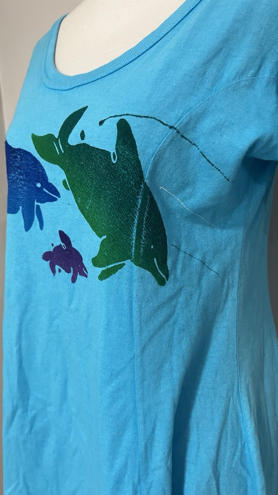 Rare Vintage 1980s Banana Boat Turquoise Dolphin and Fish Block Print Dress
