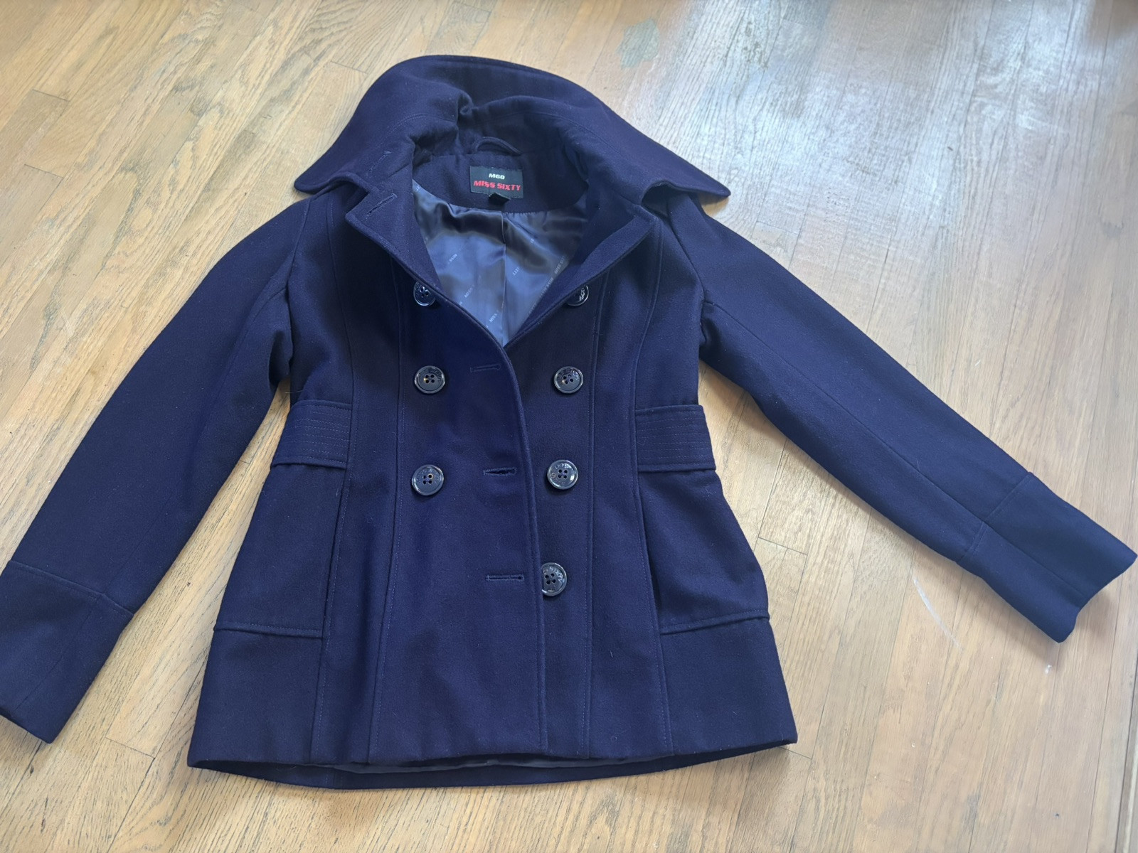 Vintage Y2K M60 Miss Sixty Pea Coat Jacket Purple Wool Fine Tailored Goth Size M