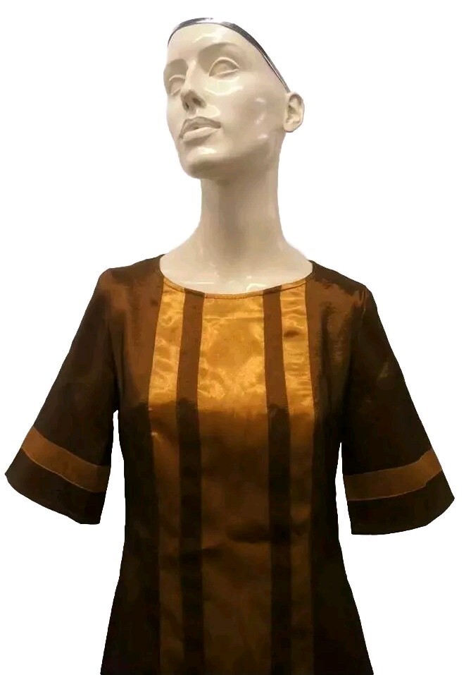 VERTIGO PARIS Dress MOD A-line 1990s Designer Bronze Size XS SMALL SPACE AGE