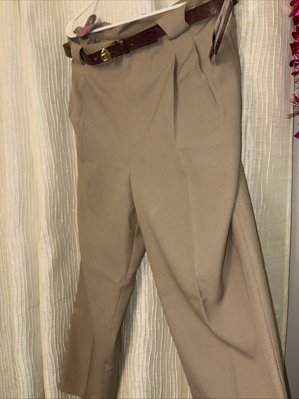 Casablanca II Women’s Dress Pants 12P Petite Taupe Elastic Waist Belt NWT