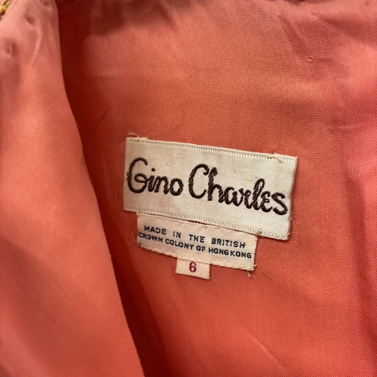 Vintage Gino Charles Dress Silk Wool Pink Beaded V Neck Mod Cocktail 60s Size 6
