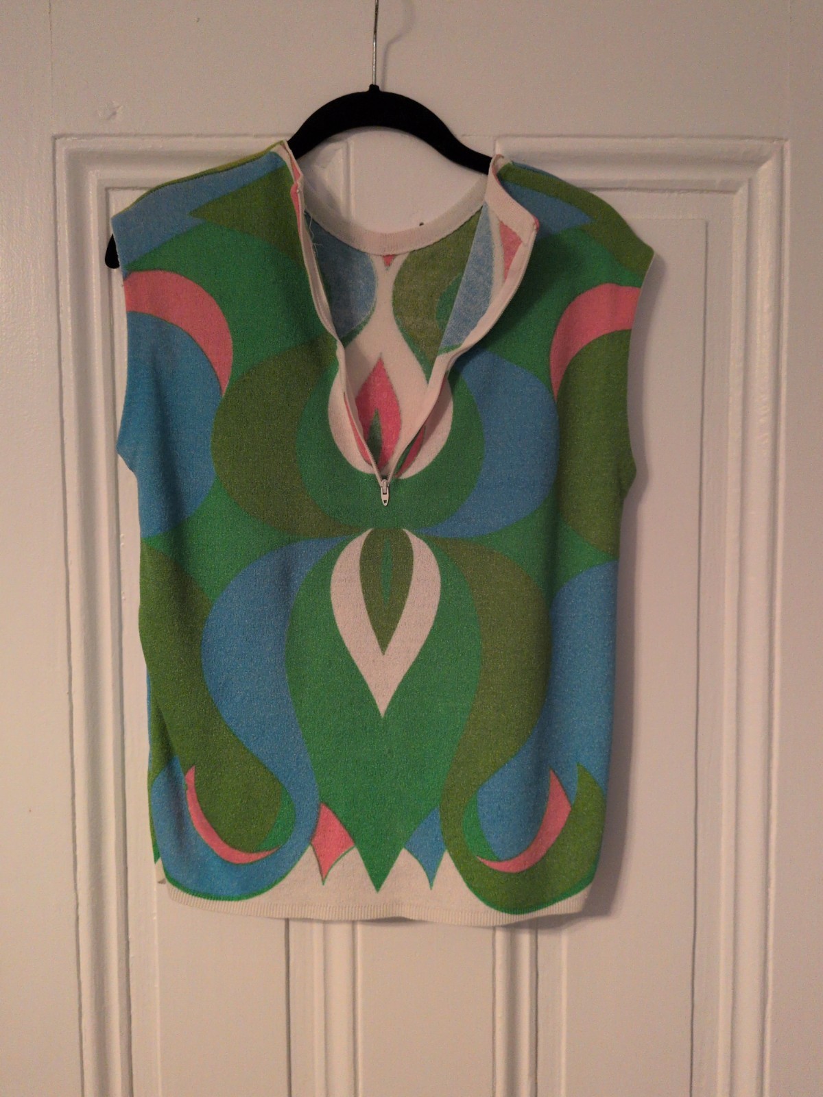 Ladies Sportempo Mod Sleeveless Psychedelic Print Shirt Size M USA Union Made
