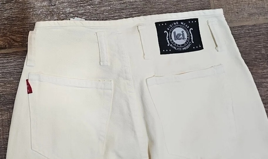 Vintage „LEI Riding Wear”, size 11, women’s white jeans, 27×30.5 high waisted