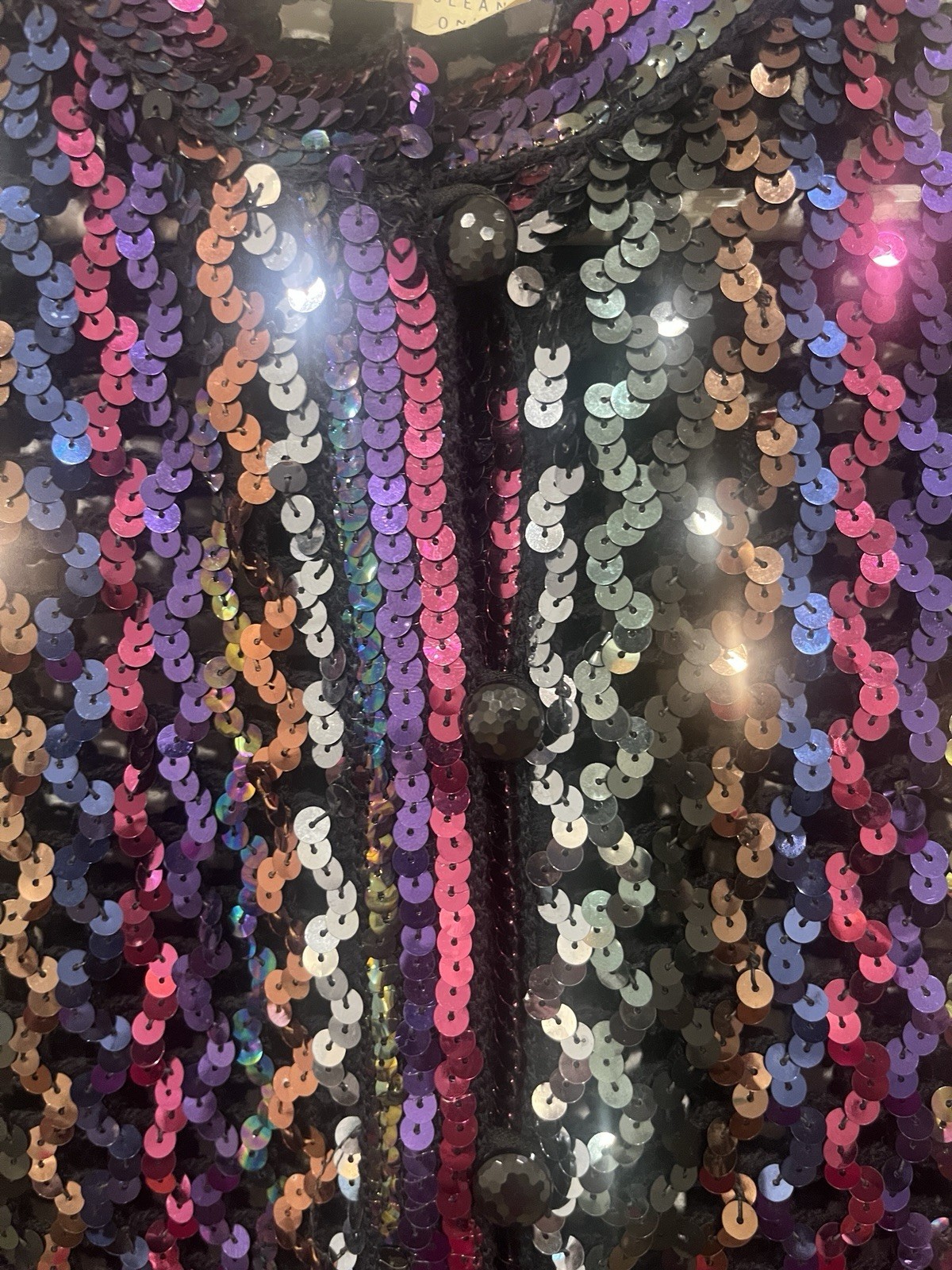 Vintage Sequined sequin Open Weave Top Three Flaggs Size L
