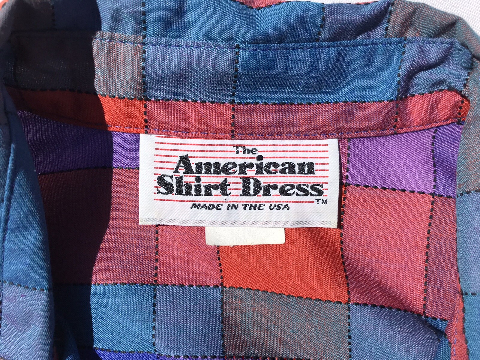 Vtg 80’s AMERICAN SHIRT DRESS Women’s M L 13 Geo Color Block Belted Shldr Pads