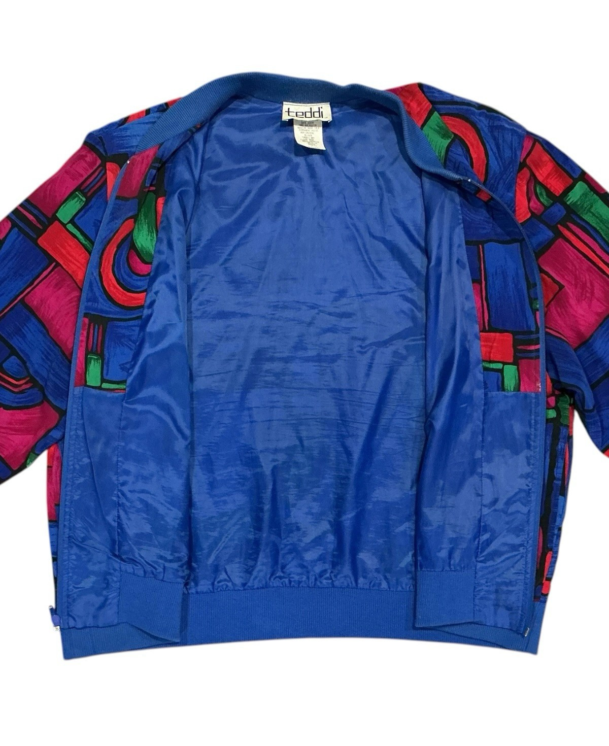 Vintage 80s Teddi Abstract Geometric Bomber Jacket Colorful Retro Art Print L