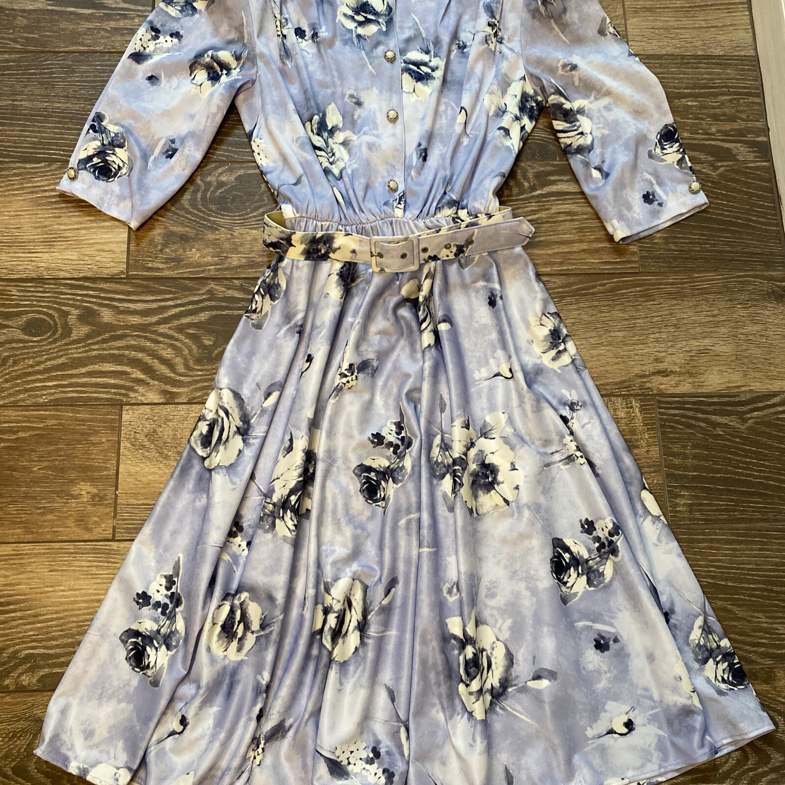 VTG 70s 80s California NEW LOOKS Floral Belted Tea Day Dress AUTHENTIC