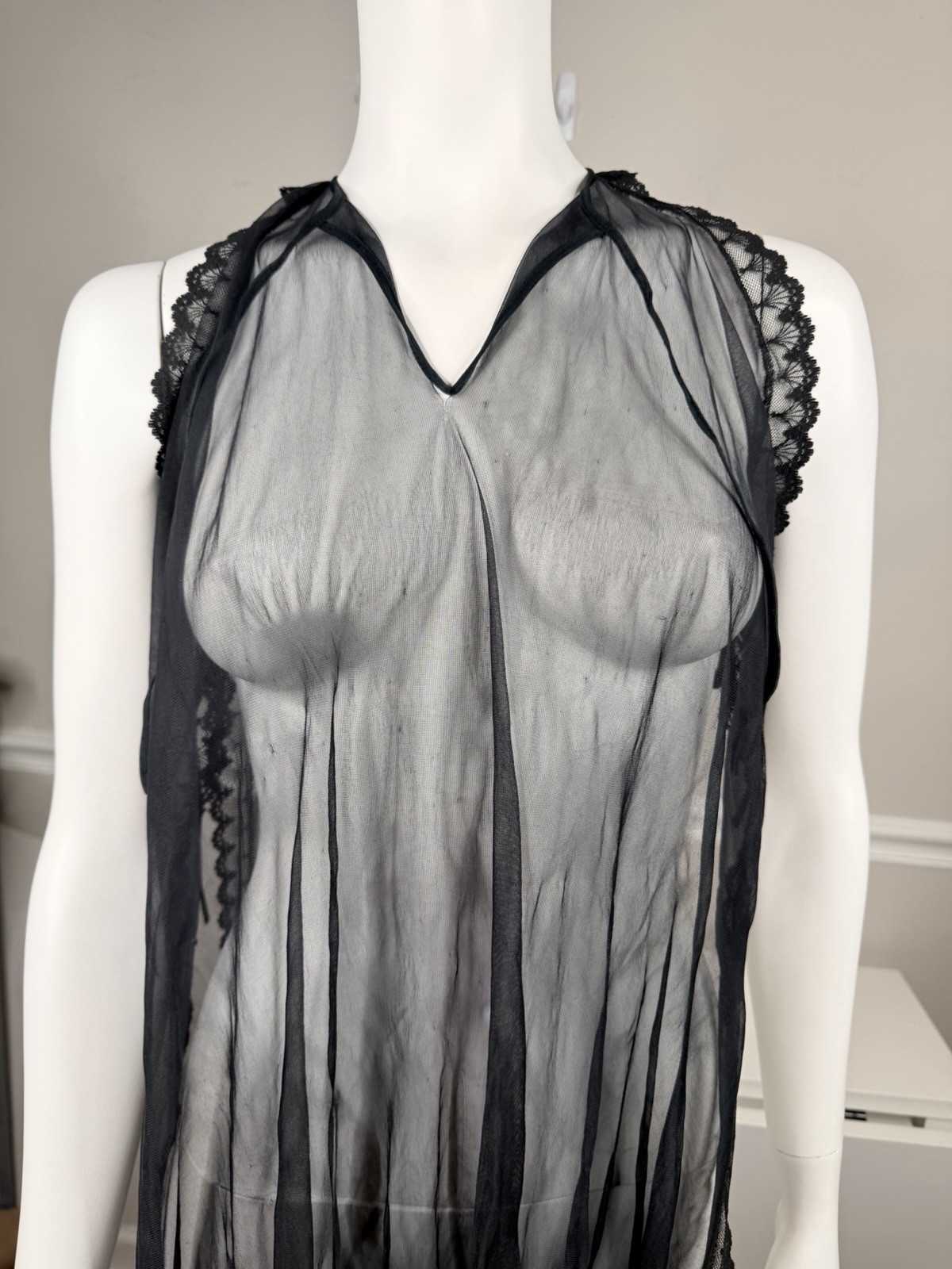 Vtg Fredrick’s Of Hollywood Nightgown Black Long Lace Lingerie Sexy sheer gown