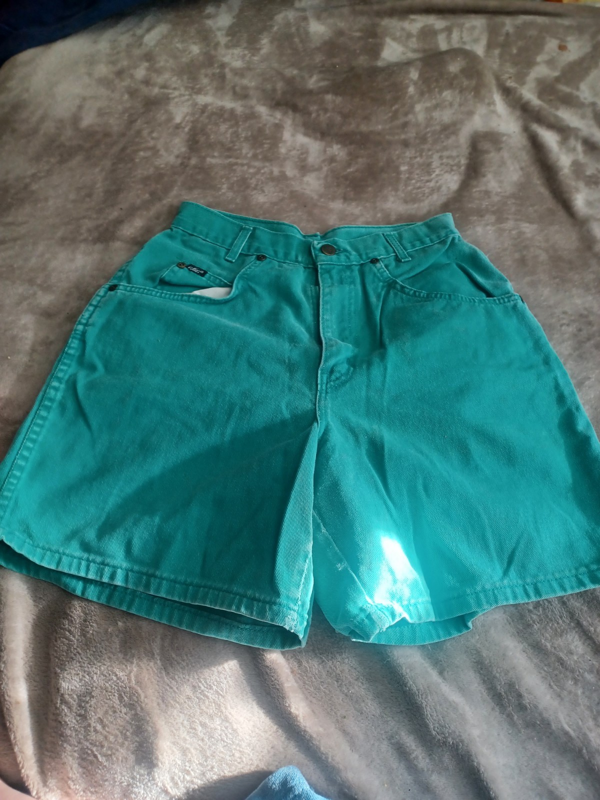 Chic Vintage Teal Cotton High Waist Shorts Size 9 1990s Casual