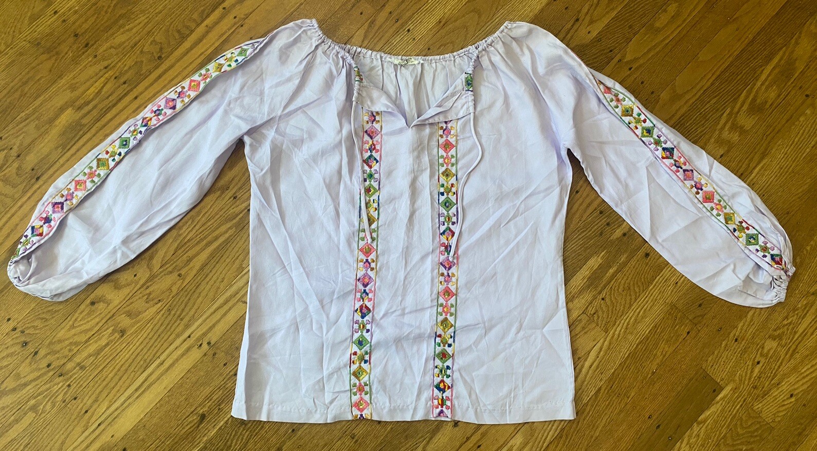 1960s Alice Stuart HIPPY BOHO Top.tunic.lavender,puff Sleeve medium.union Made