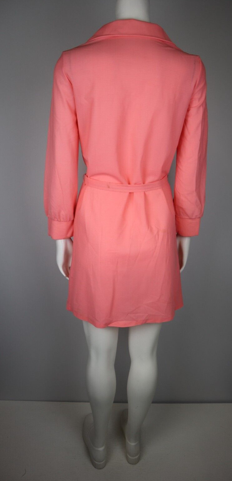 Vintage 1970s 70s Women’s Coral Orange Pink Dress with Belt – Size S