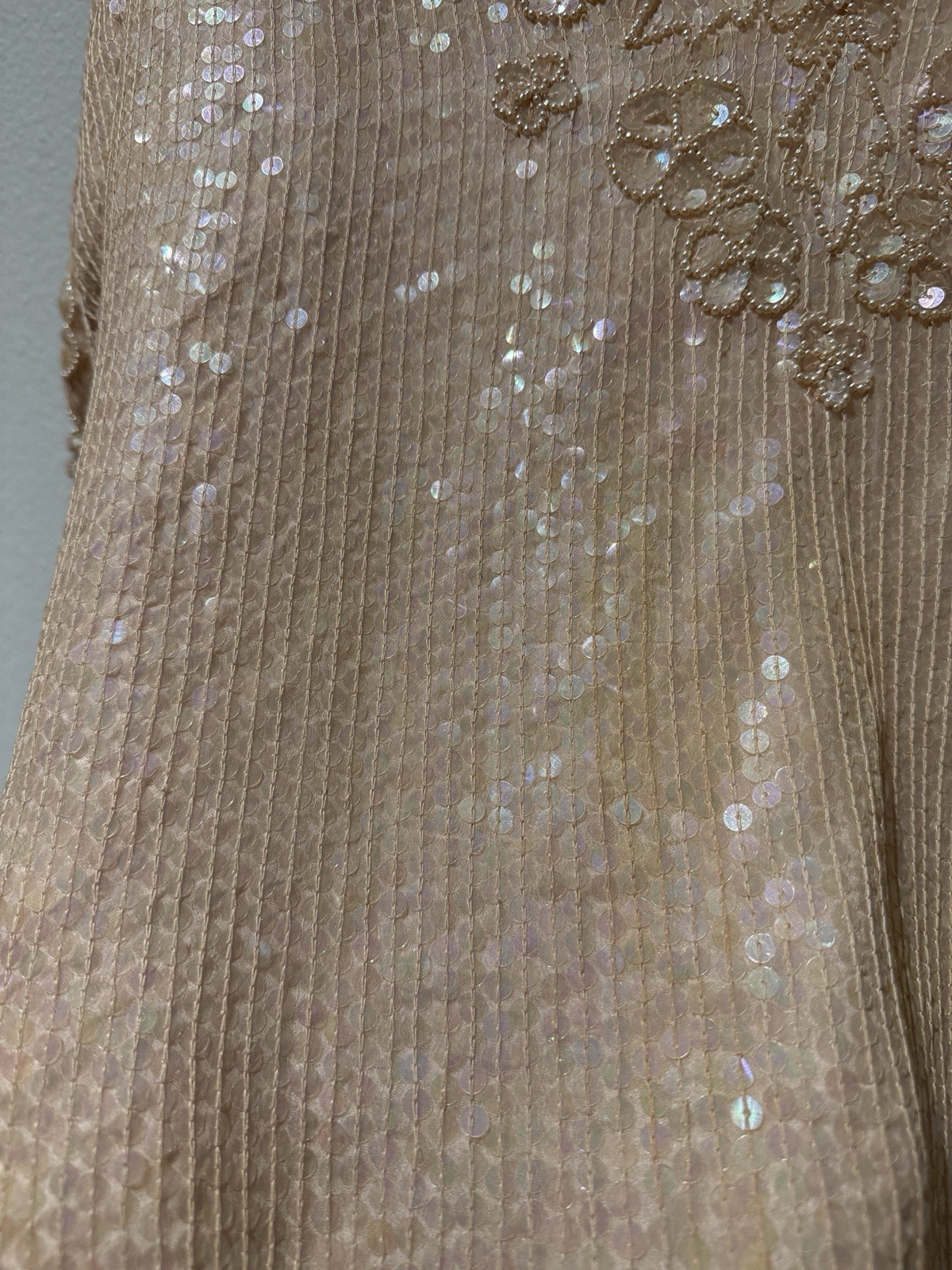 Vtg 80’s Capriccio Women’s Floral Sequin Silk Top Scalloped Art Deco