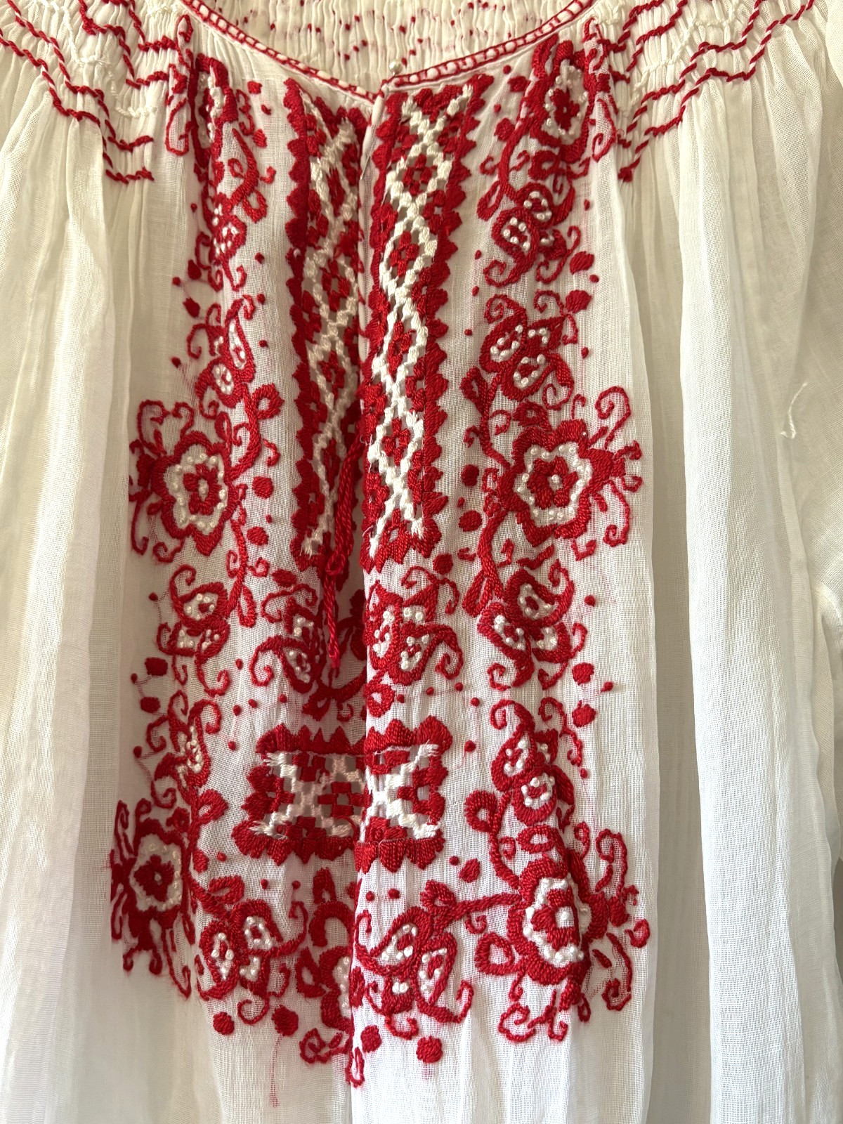 Authentic Antique 1930s 40s Yugoslavian Hand Embroidered Hand Smocked Blouse S-M