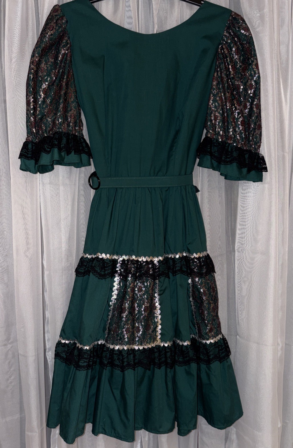 VTG Pete Bettina Green Silver Black Lace Square Dancing Dress Dance Rockabilly
