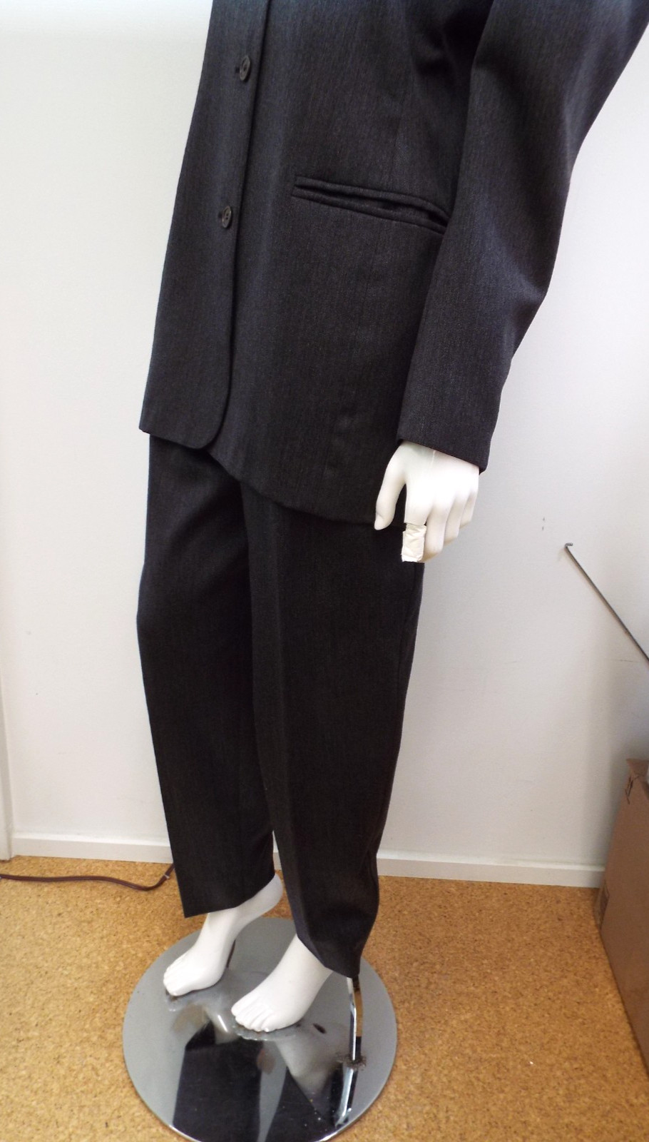 Vintage 1980s Claude Montana Gray Wool Pant Suit Jacket Blazer Shoulder Pads SM