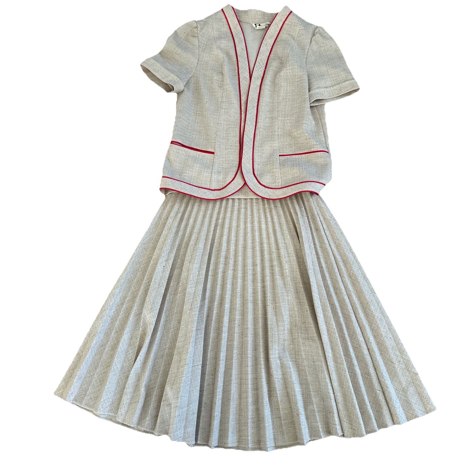 Marty Gutmacher Jacket Skirt Set Pleated Circle Sz 12 Union Made Beige Red