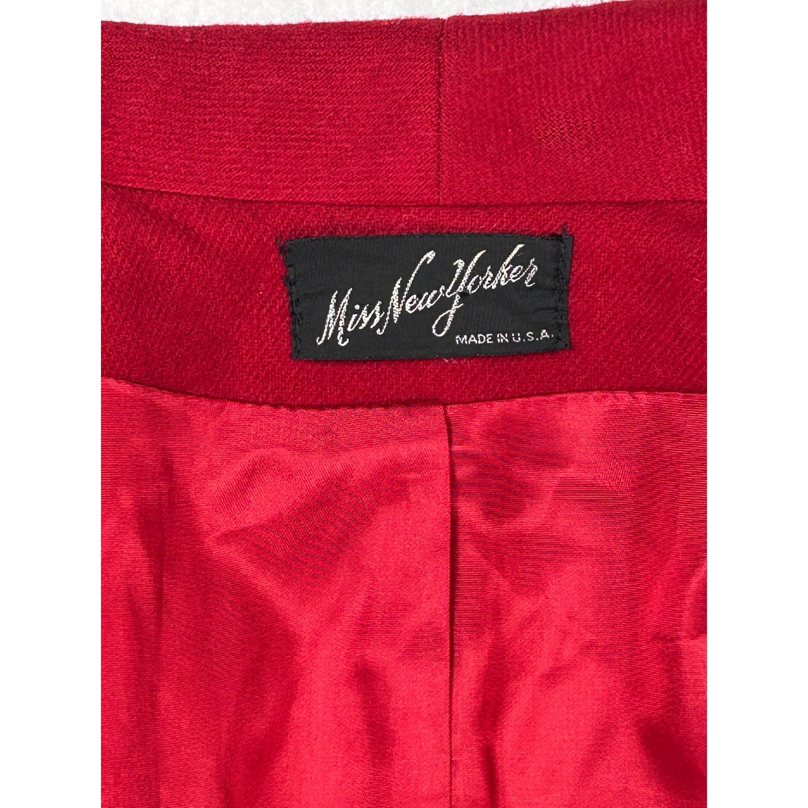 Miss New Yorker Vintage Red Wool Blend Shawl Collar Open Front Coat Made in USA