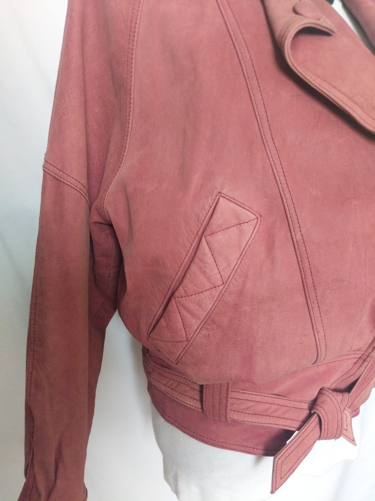 Vintage Maggie Lawrence Rose Pink Mauve Belted Leather Jacket Size Small EUC
