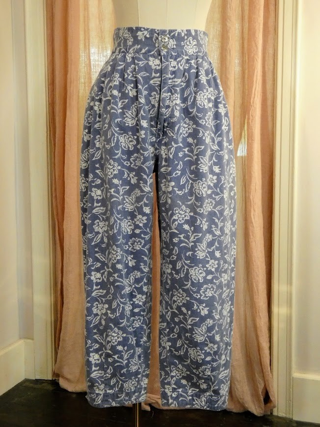 Vintage 80s Paris Sport Club High Waisted Floral Parachute Pants Chambray XS