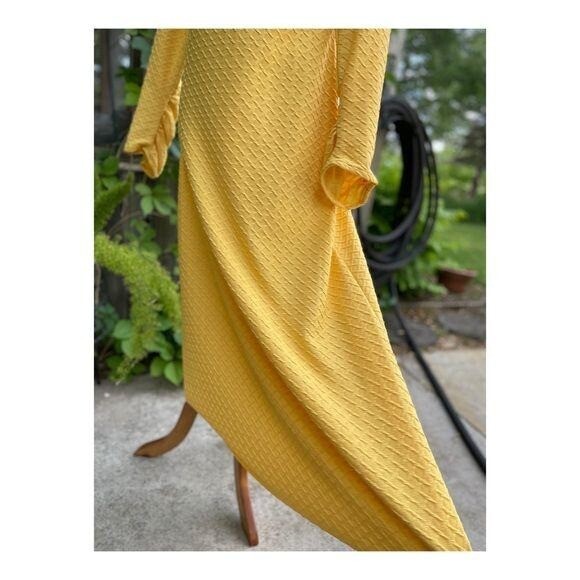 Vintage | 60s Maxi Dress Leg O Mutton Sleeve Quilted Waffle Knit Sz M