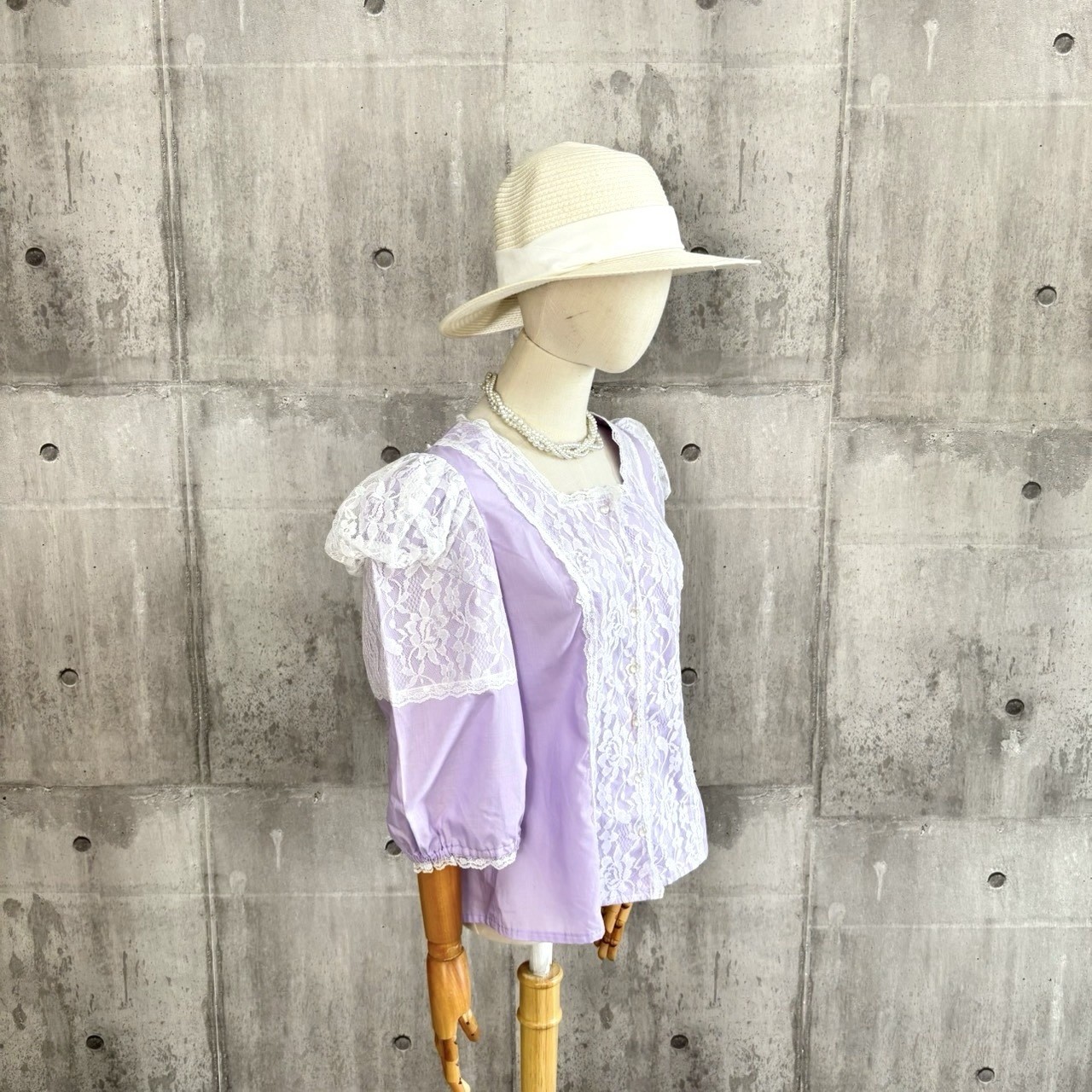 Vintage Lavender Lace Blouse Puff Sleeve Romantic Cottagecore Prairie Top