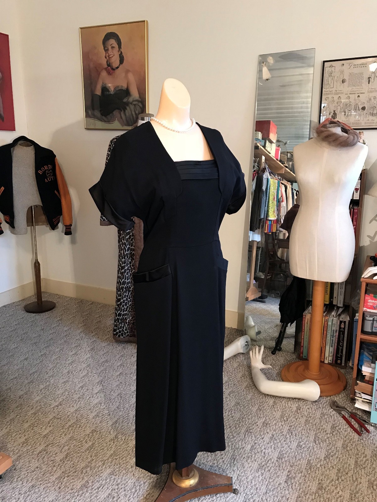 Dramatic 1940’s Little Black Dress/Original Blakely Designer