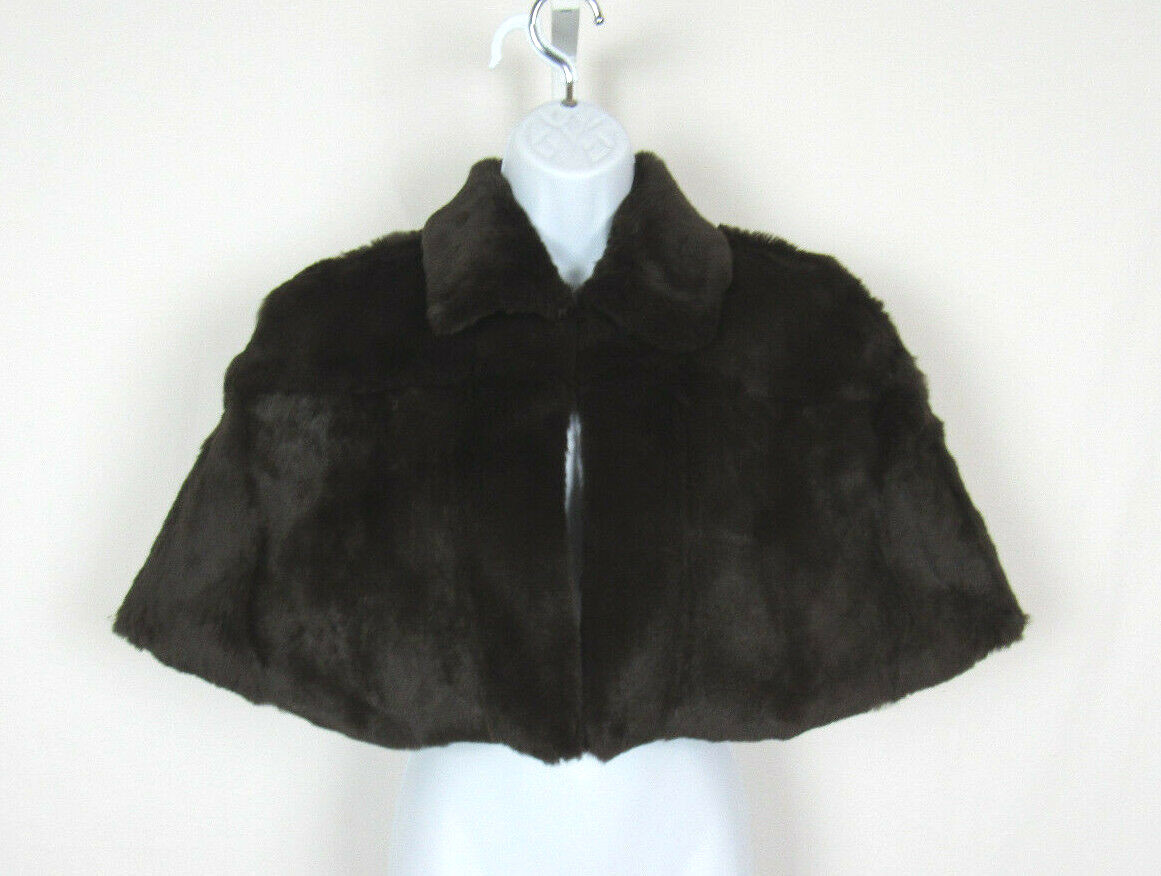VTG 1990 2000s? NYGARD COLLECTION ANGORA RABBIT FUR CAPE PETITE 10-12 DARK MOCHA