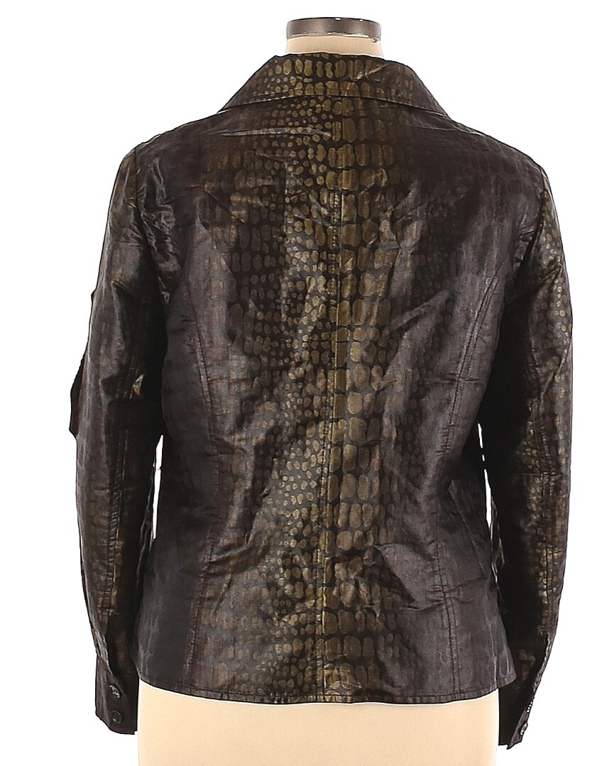 Carlisle Olive Green Brown Reptile Print Jacket Shiny Sz L VTG 90s