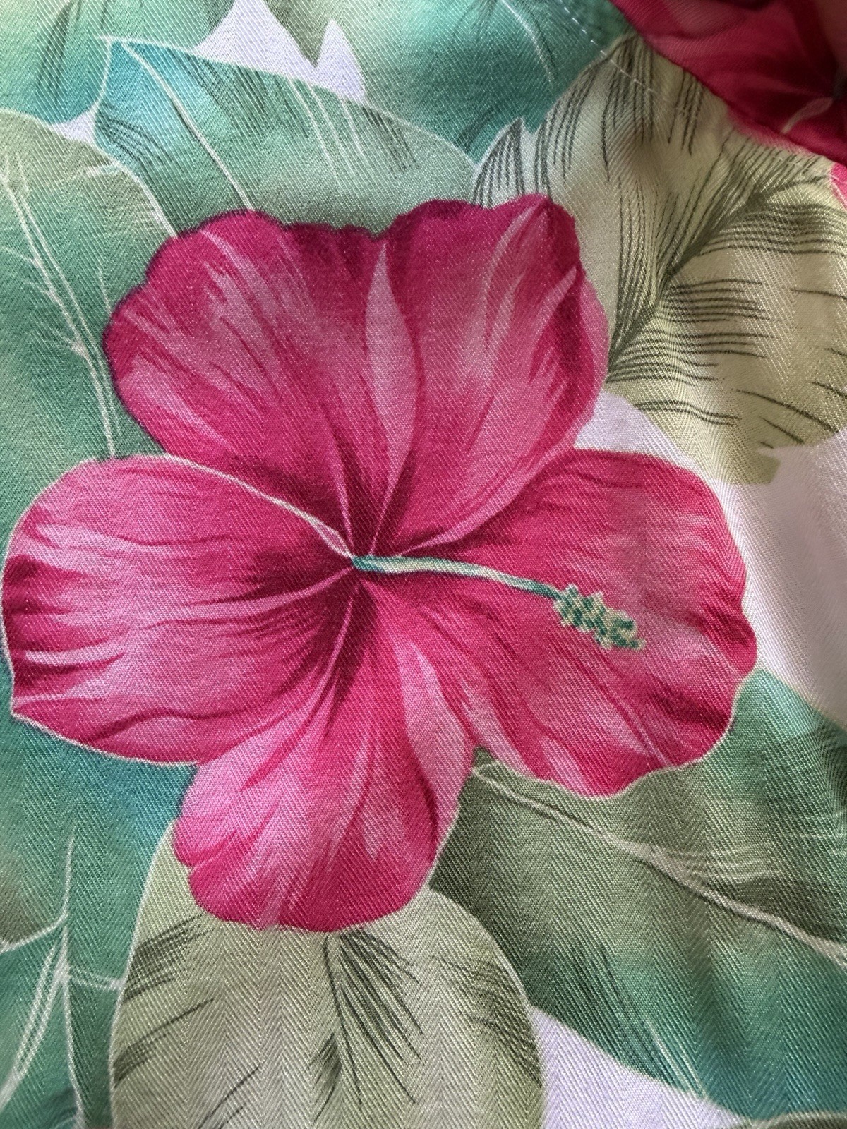Vintage La Cabana Hawaiian Camp Shirt Womens Large Pink Hibiscus Floral Rayon