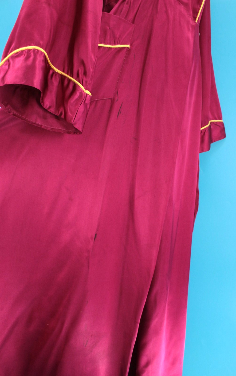 VTG Women’s 40s Magenta W/ Yellow Trim Asian Robe Sz S 1940s Satin Rayon