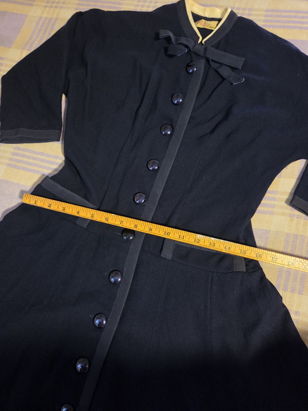 Vintage 1940s Black Dress 40s R & K Originals WW2 Era Mod Rare Style Button 50s