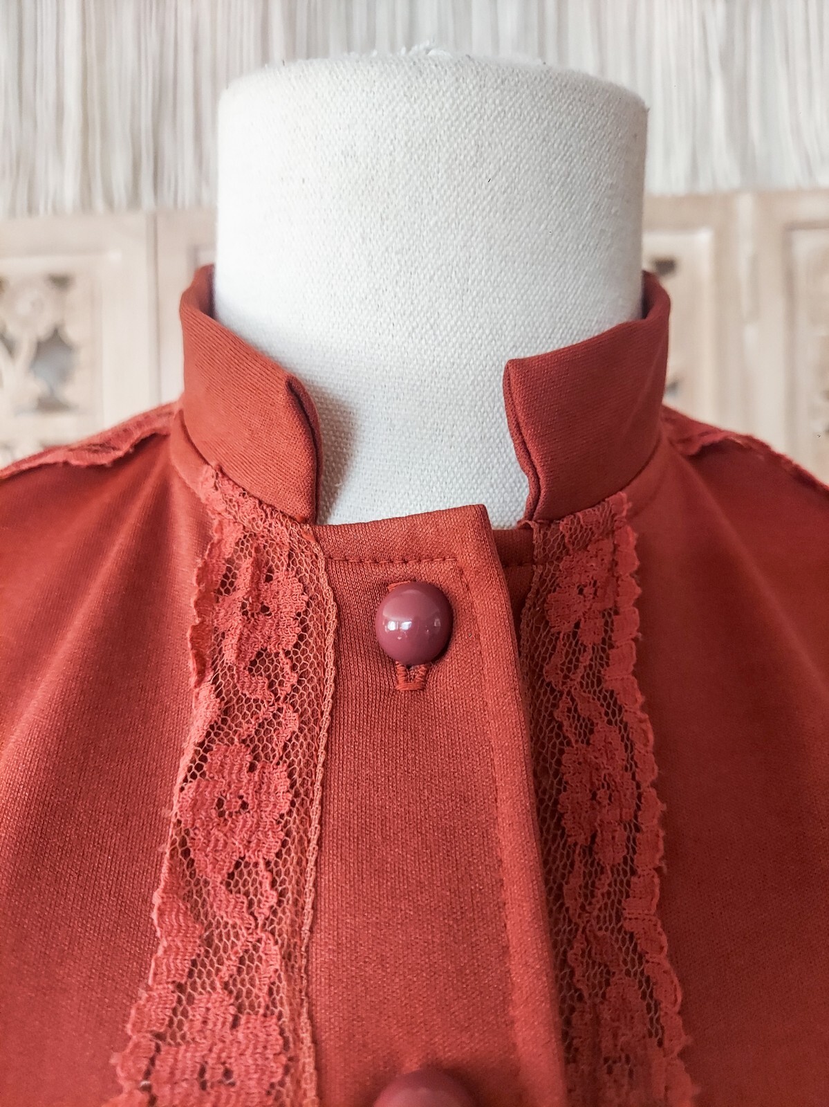 Vintage 1960s Richard Shops High Neck Lace Dolman Peplum Mod Victorian Blouse