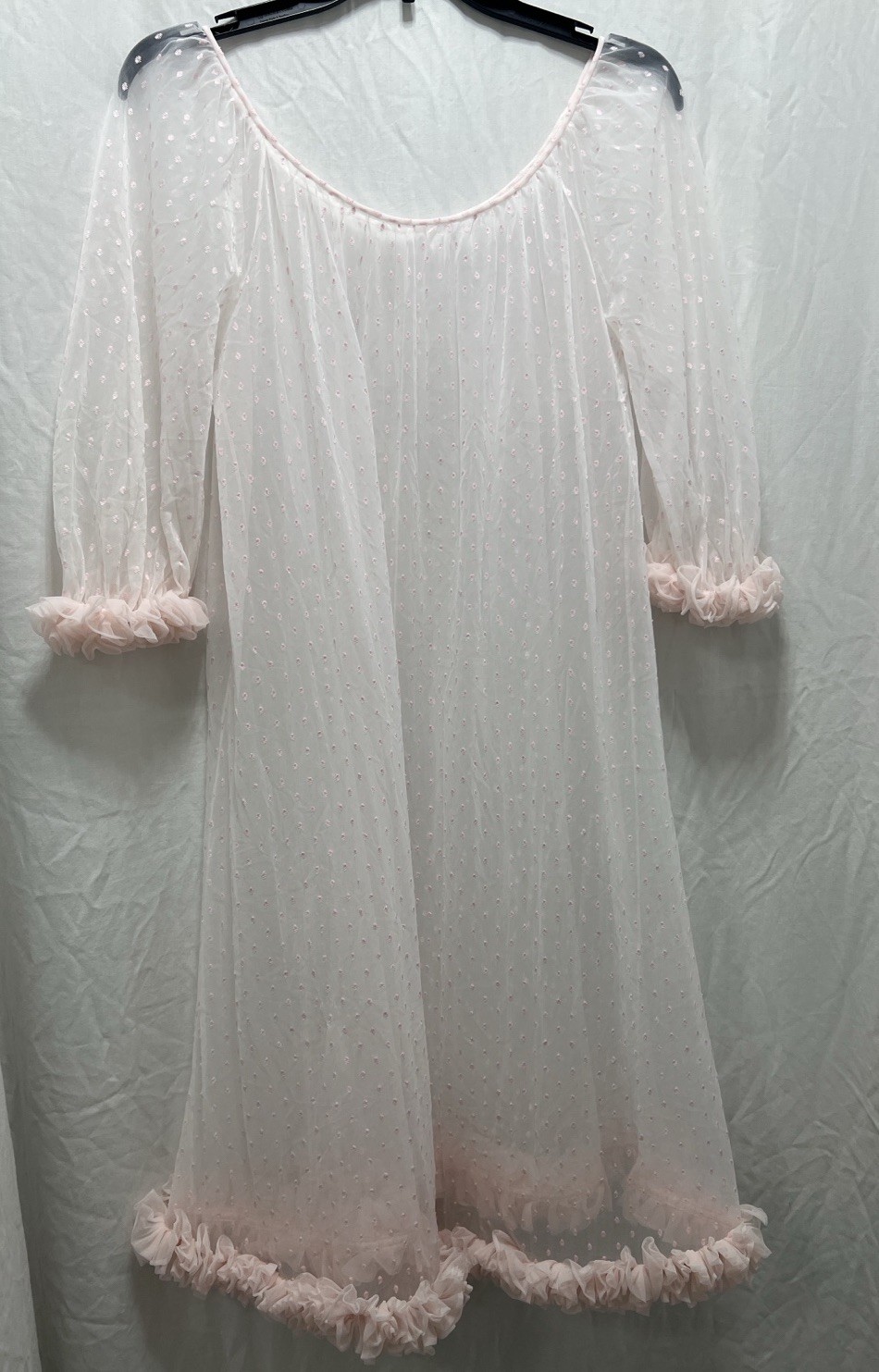 Vintage 50s Sears Charmode Lingerie Sheer Negligee Pink Dot Chiffon Size Small
