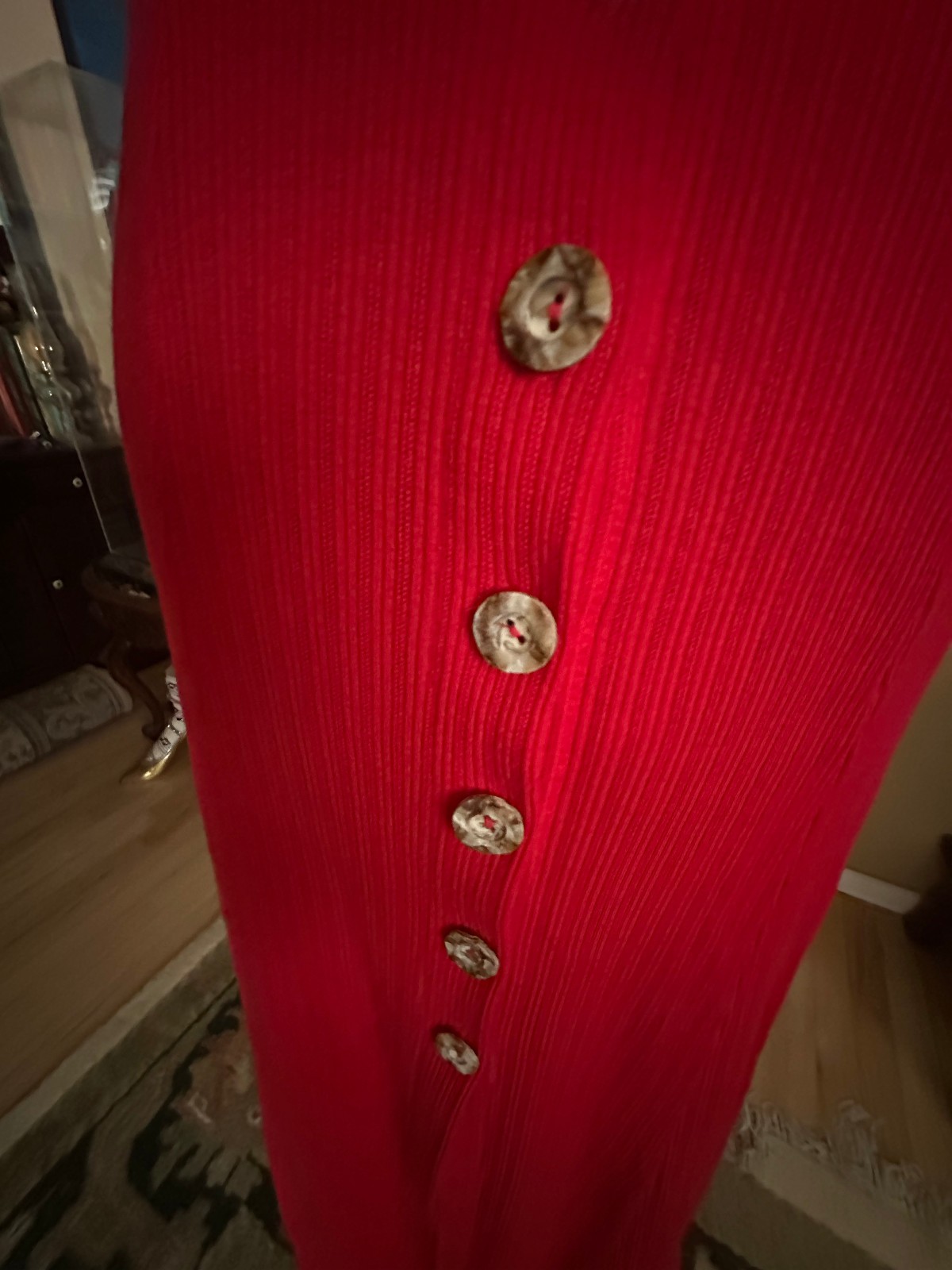 Vintage 100% Cotton Womens Button Front Maxi Dress Red Classic Sundress XS